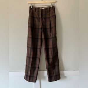 Aritzia Brown Plaid Trousers